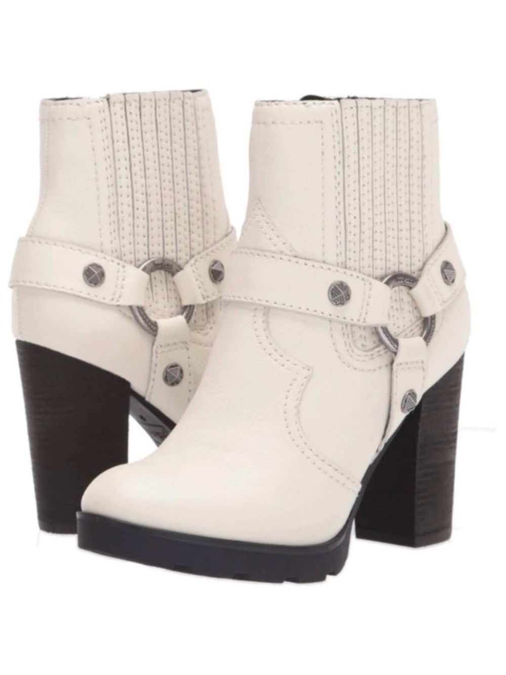Zodiac Aidan Boots White Leather Harness Heeled Lug Sole Western Women's Size 9